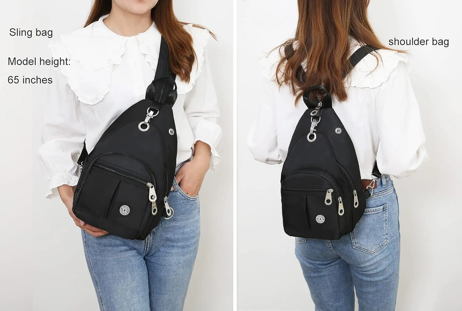 Small Backpack Crossbody Sling Bag Lightweight Daypack Casual Black Travel Bag