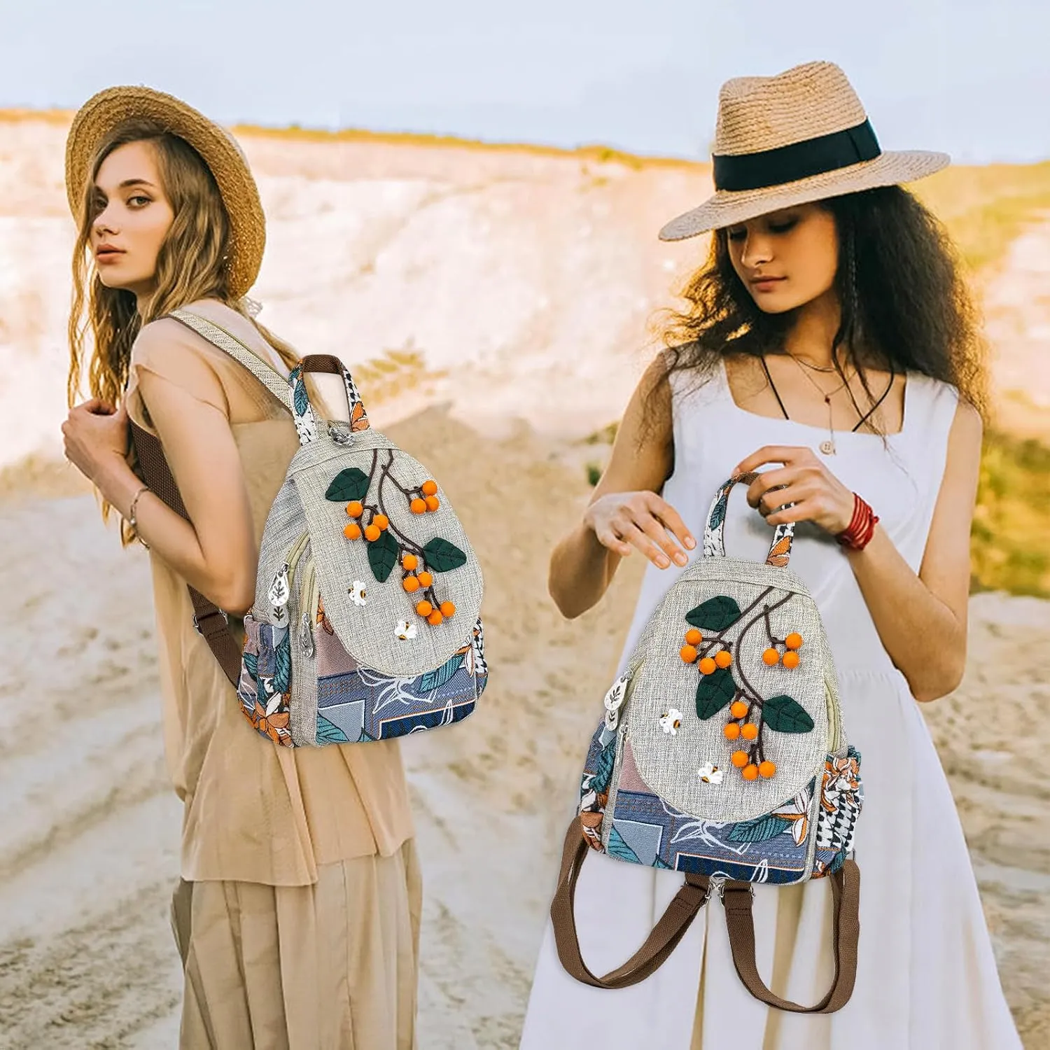 Small Backpack Purse for Women, Hand-Woven Sling Bag, Women's Mini Hippie Boho Cute Sling Backpack