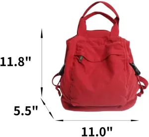 Small Boho Canvas Backpack for Women Vintage Style Outdoor Travel Bag Casual Daypack Grunge Aesthetic Hippie Y2K Backpack (Red,One Size)