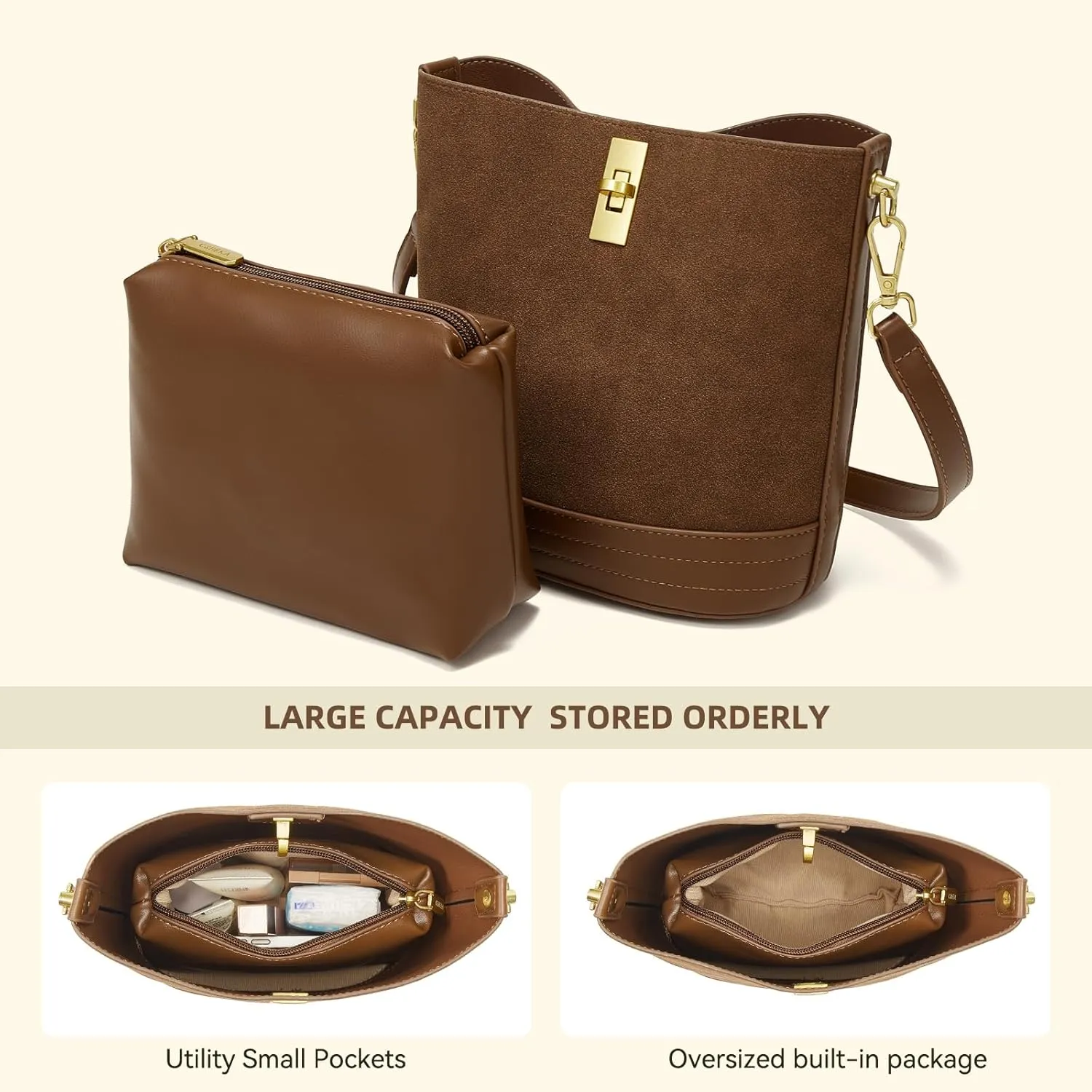 Small Bucket Bag Bucket Purse for Women Shoulder Purse Crossbody Handbag Mini Faux Suede Hobo Bag