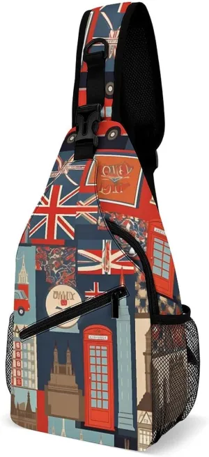 Small Crossbody Sling Backpack England Symbols Chest Bags for Traveling Chest Fashion Shoulder Bag