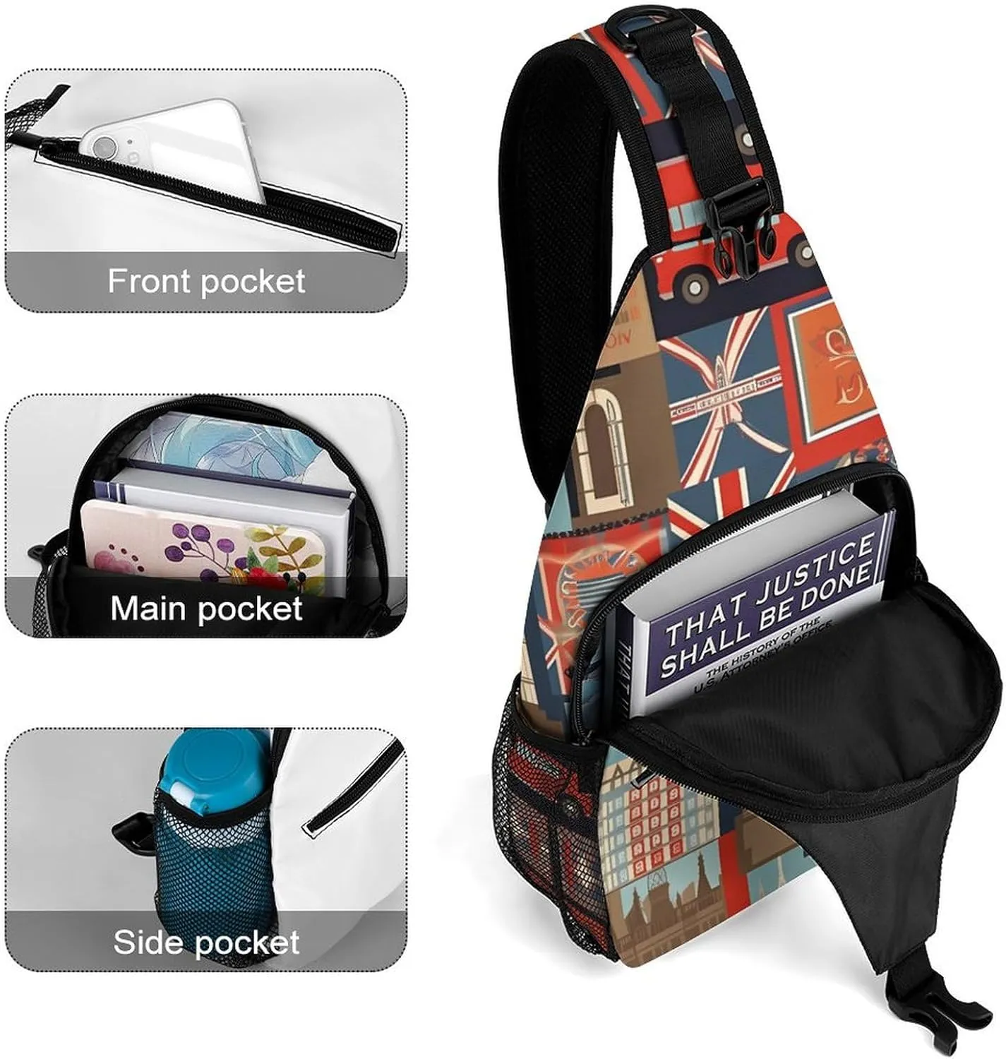 Small Crossbody Sling Backpack England Symbols Chest Bags for Traveling Chest Fashion Shoulder Bag