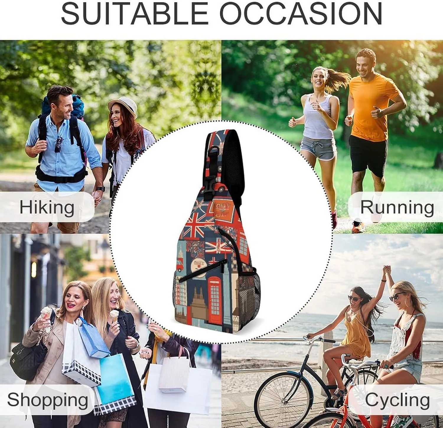 Small Crossbody Sling Backpack England Symbols Chest Bags for Traveling Chest Fashion Shoulder Bag