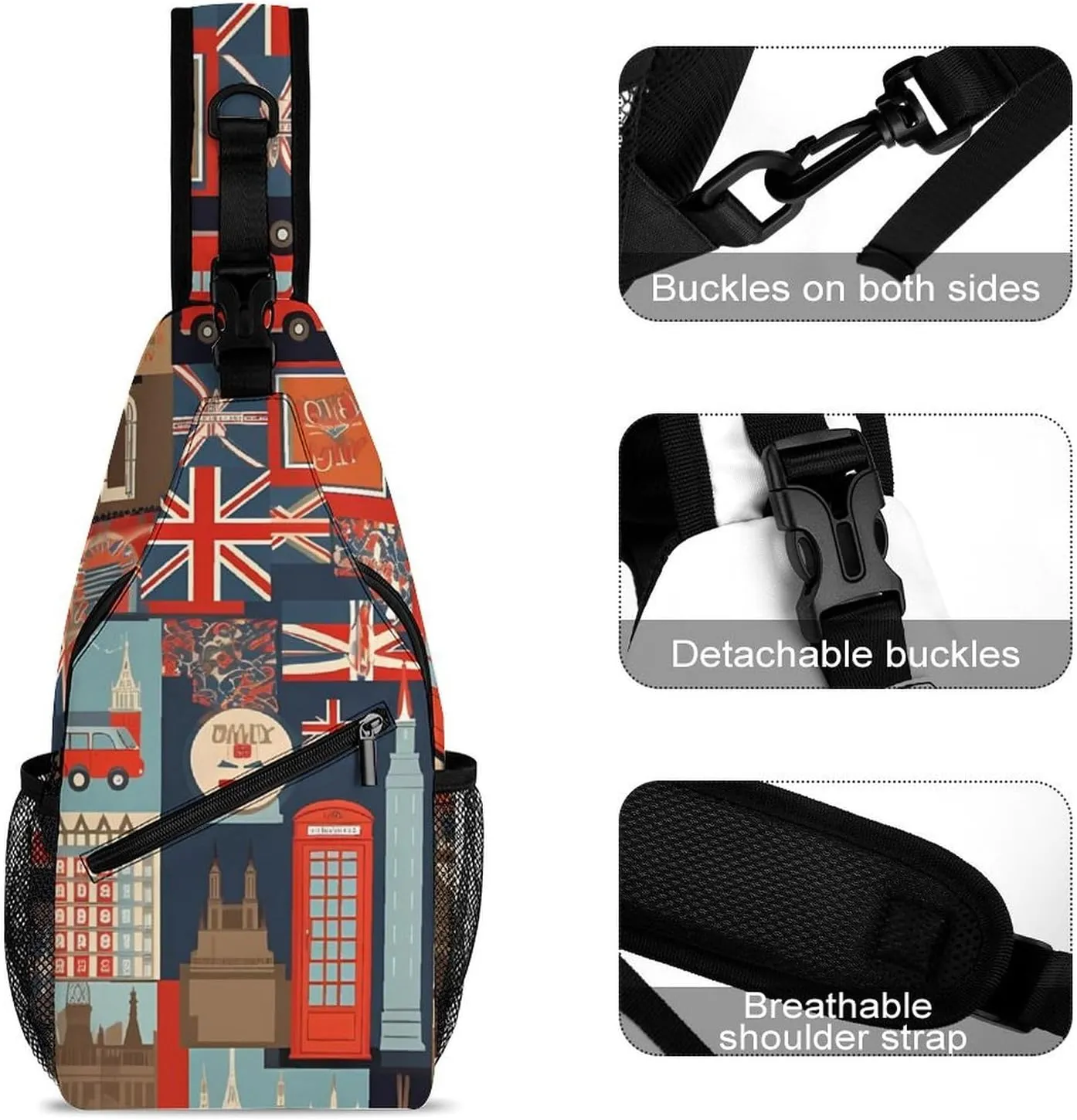 Small Crossbody Sling Backpack England Symbols Chest Bags for Traveling Chest Fashion Shoulder Bag