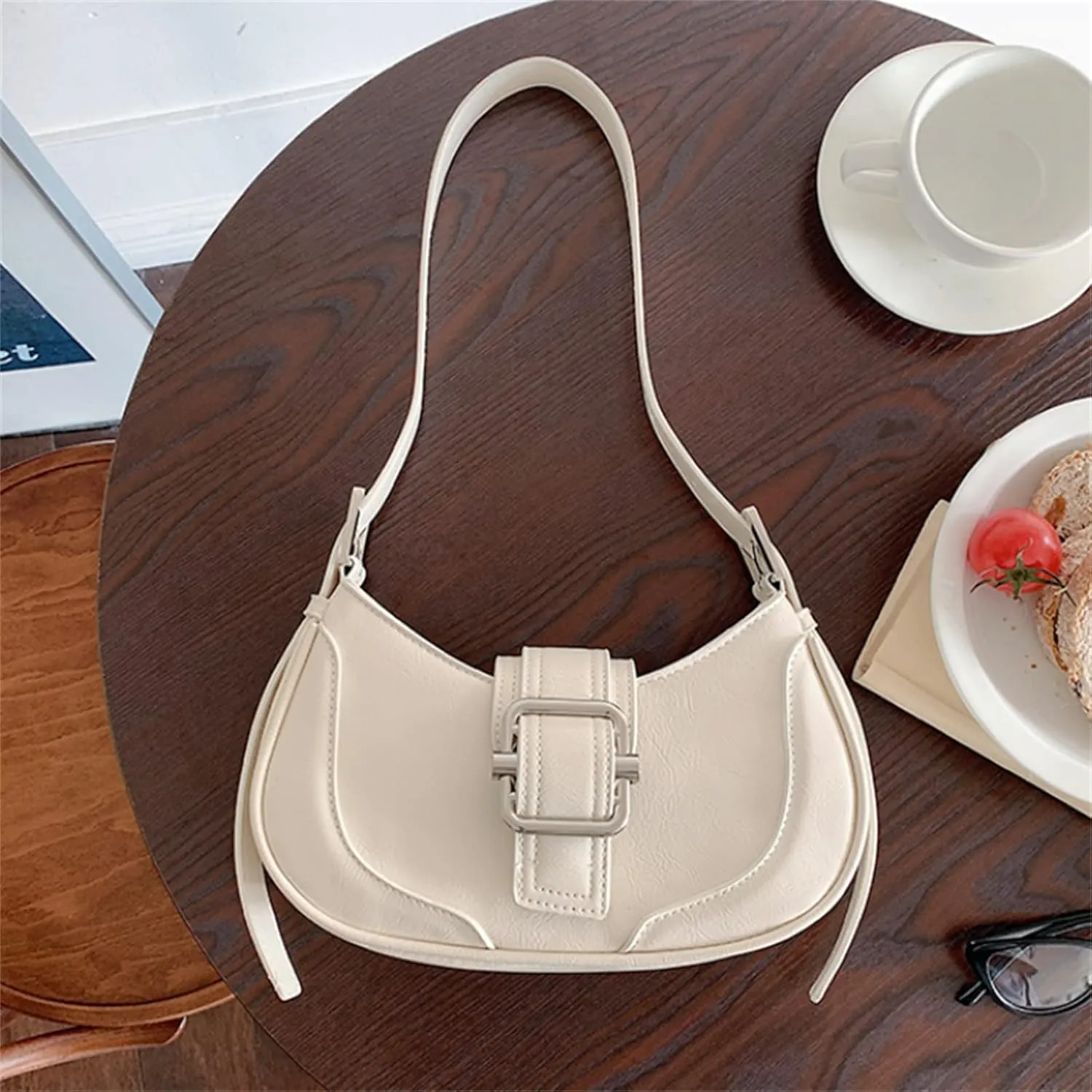 Small Leather Underarm Bag for Women, Crescent Shoulder Handbag, Cute Hobo Purse, Vintage Top Handle Satchels