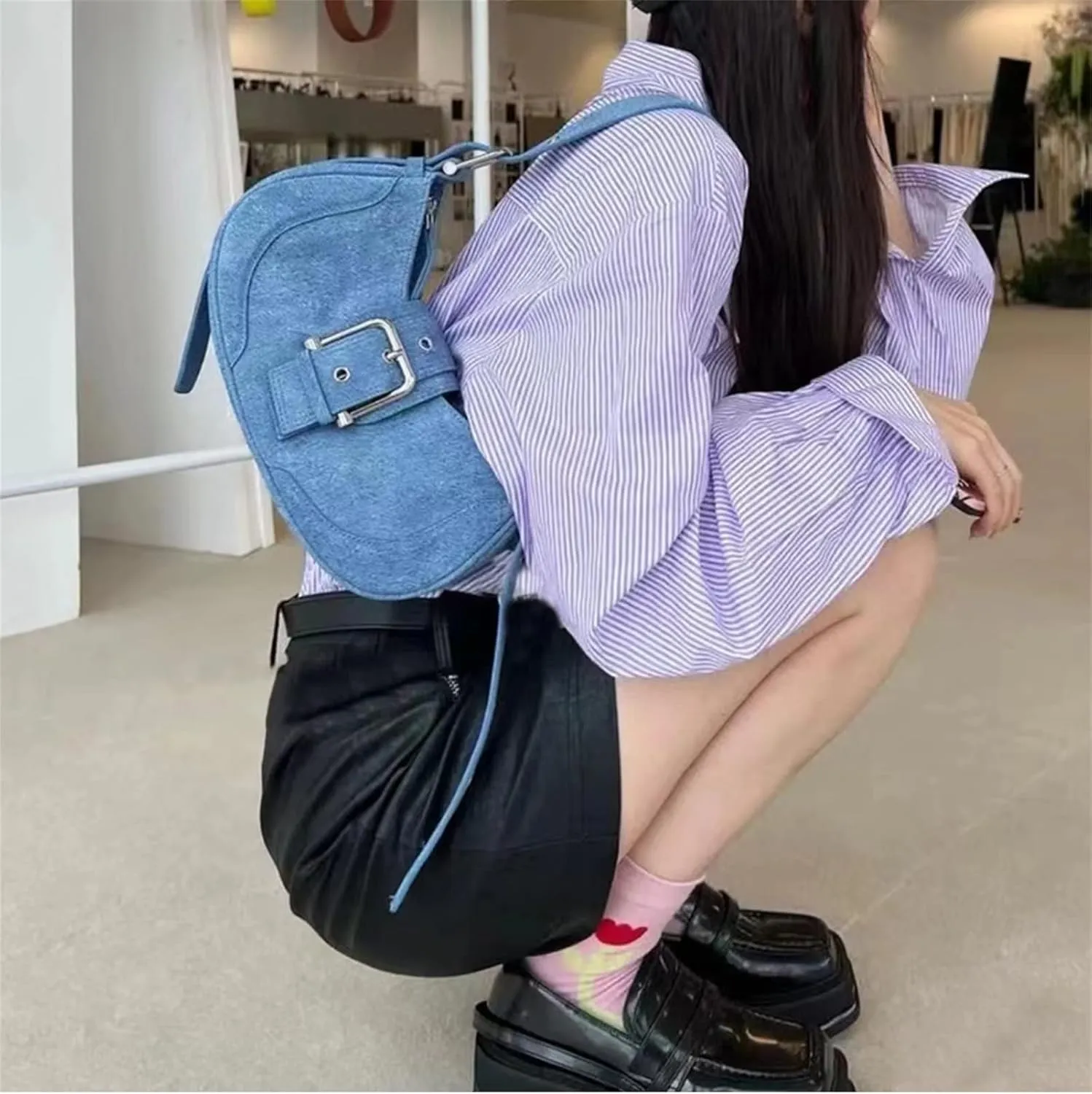 Small Leather Underarm Bag for Women, Crescent Shoulder Handbag, Cute Hobo Purse, Vintage Top Handle Satchels