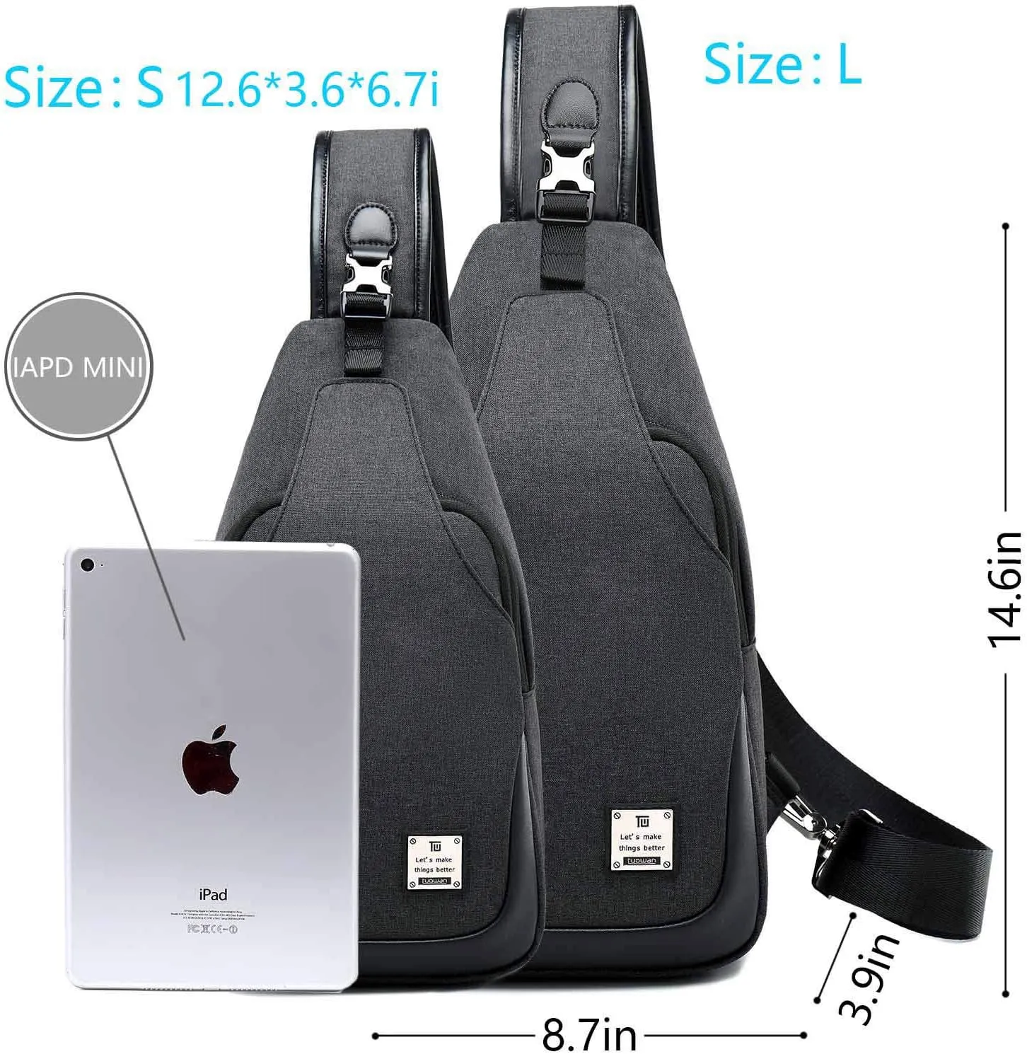 Small Sling Bag Crossbody Backpack Over the Shoulder Bag for Men Women Travel Outdoors, Lightweight Chest Pack (Large,Black)