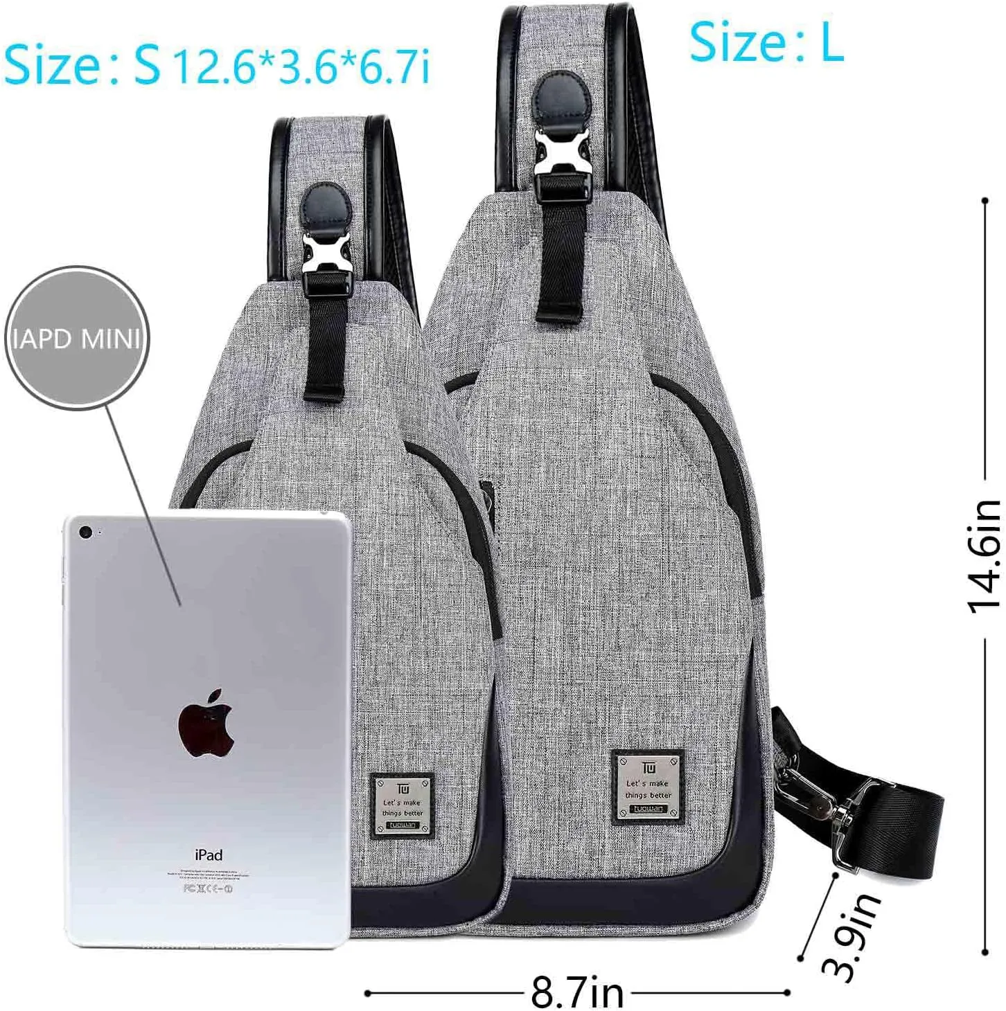Small Sling Bag Crossbody Backpack Over the Shoulder Bag for Men Women Travel Outdoors, Lightweight Sling Chest Pack (Small, Grey)