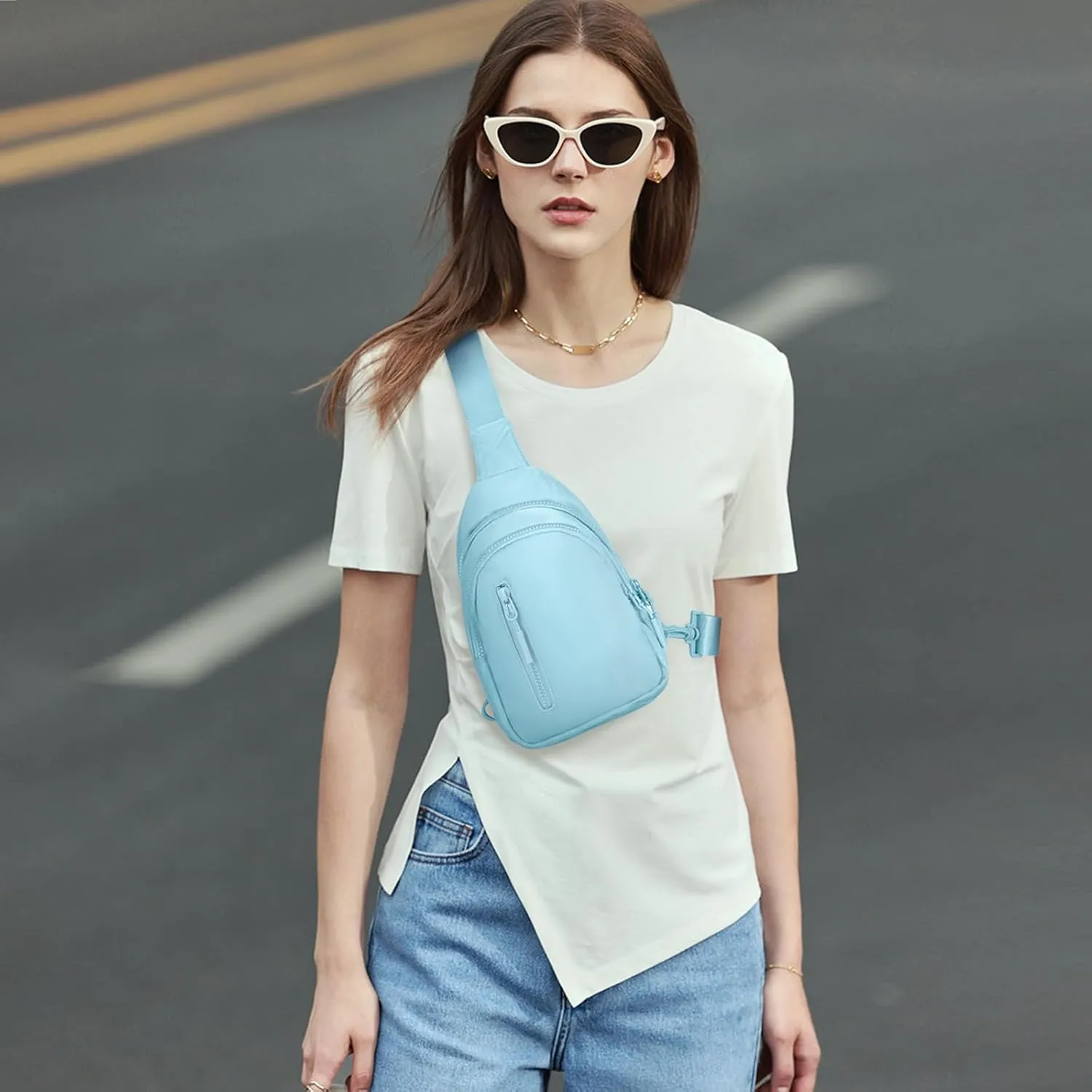 Small Sling Bag Crossbody Bag for Women with 4 Pockets Cross Body Fanny Pack Womens Chest Bag for Outdoors Traveling