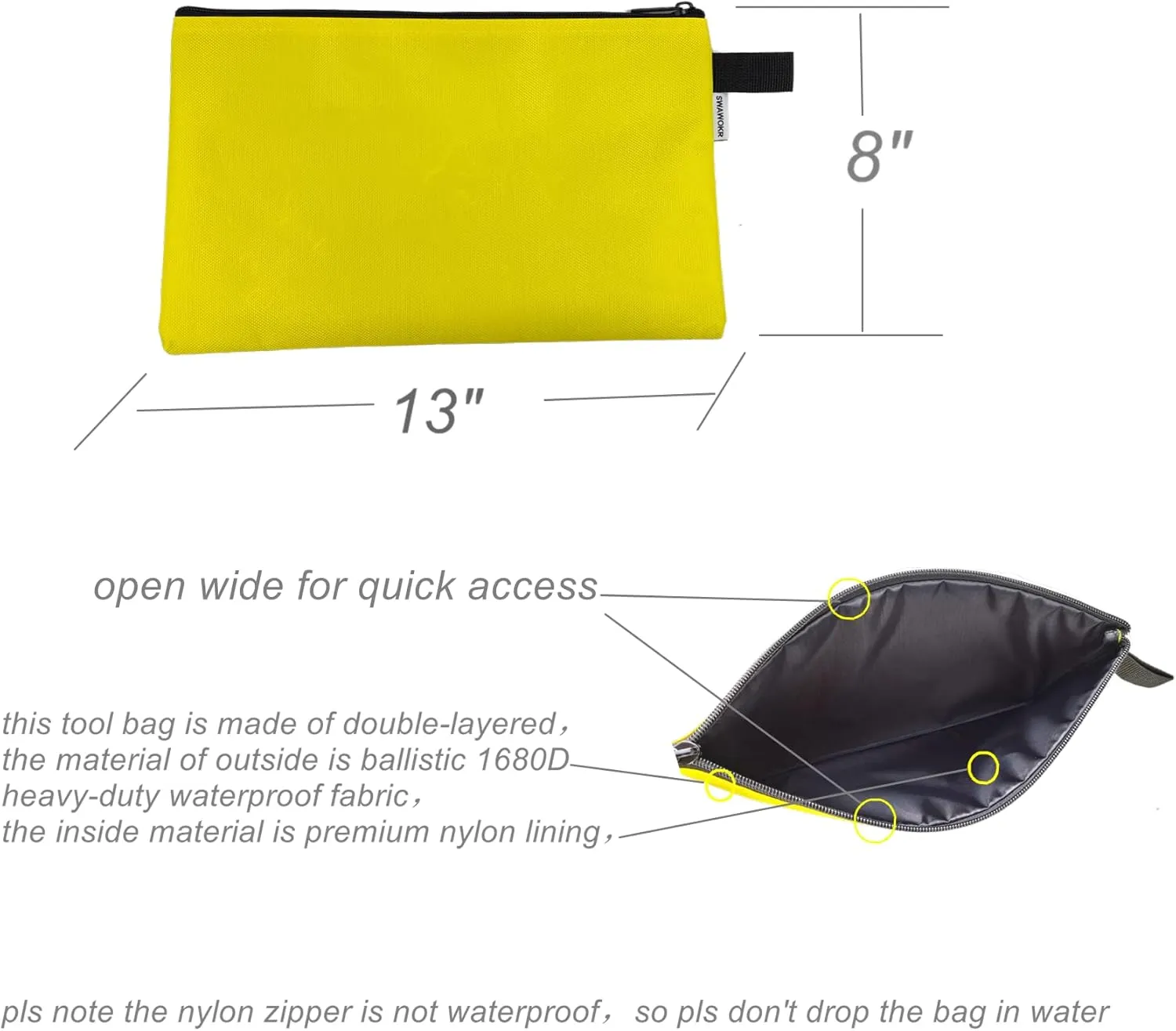 Small Tool Bags with Zipper, Small Tool Pouches, Waterproof Tool Bag 5 Pack 13"x8"