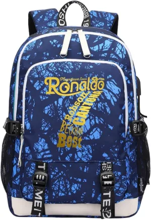Soccer Player 7 Multifunction Sport Backpack Travel Laptop Football Fans Bag for Men Women (Blue lines - 2)