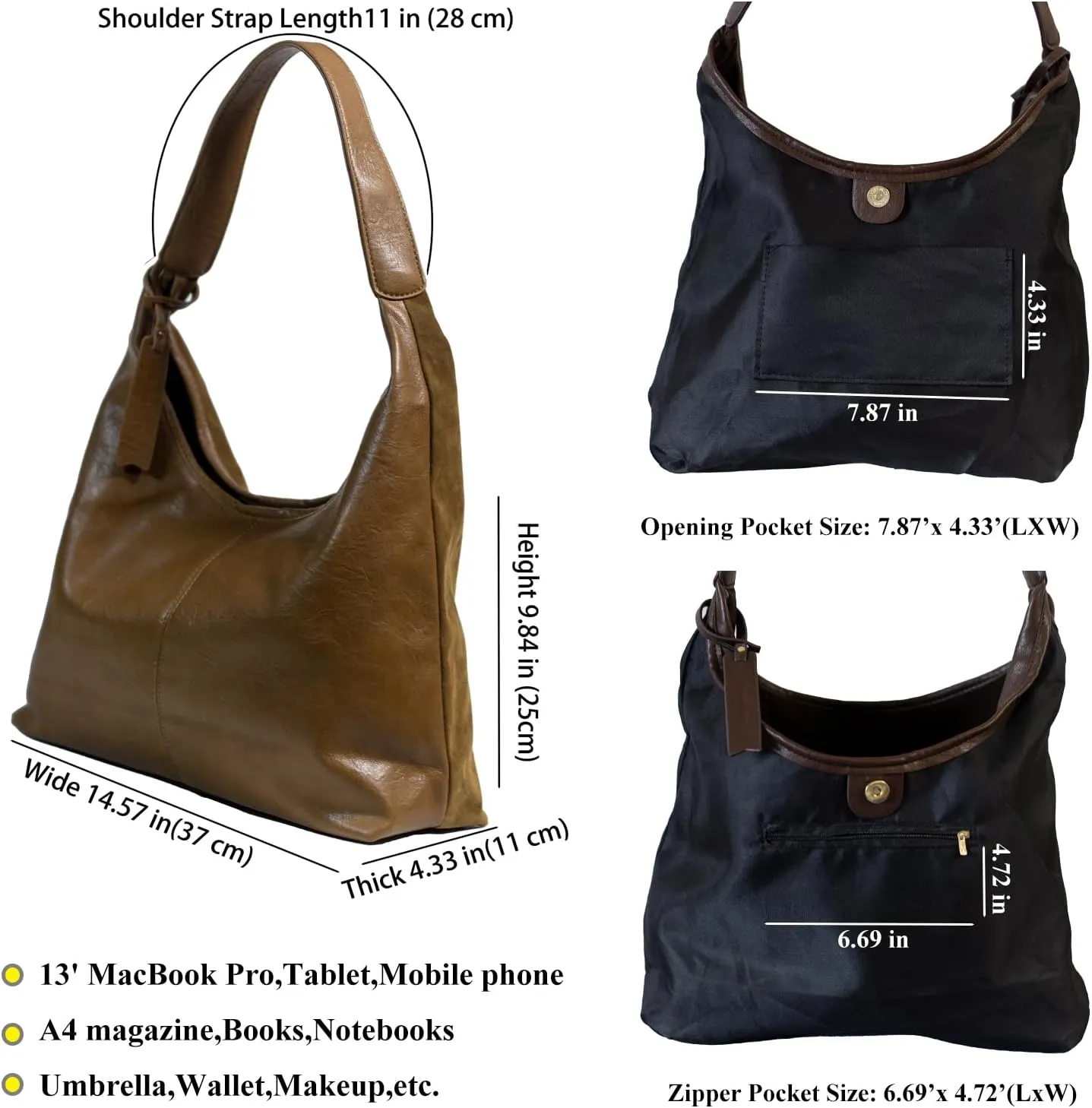 Soft PU Leather and Suede Tote Bag Shoulder Bag for Women - Large Capacity Hobo Bag with Interior Pockets