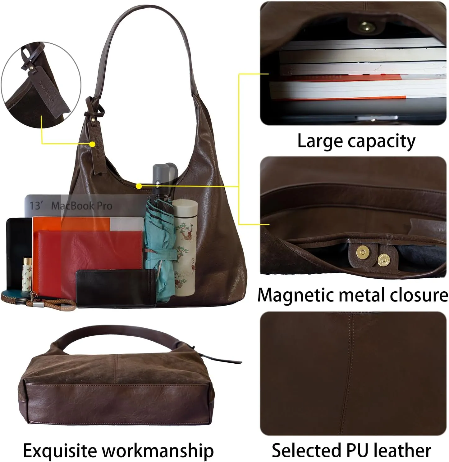 Soft PU Leather and Suede Tote Bag Shoulder Bag for Women - Large Capacity Hobo Bag with Interior Pockets