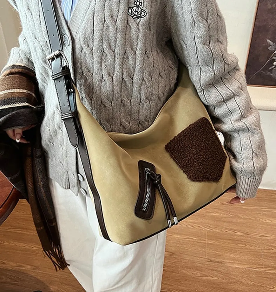 Soft Suede Shoulder Bag for Women Slouchy Crossbody Tote Purse Large Dumpling Handbags Top Handle Satchels