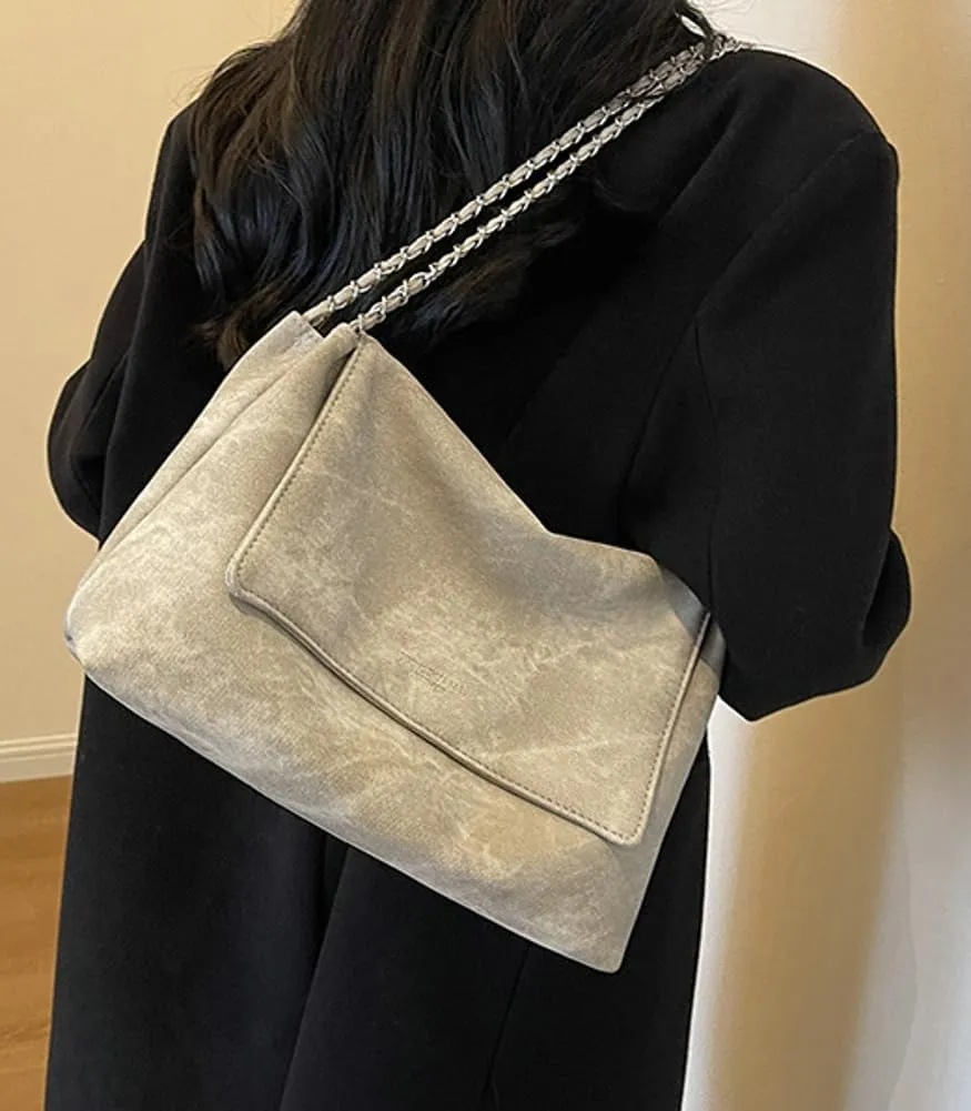 Soft Vegan Leather Shoulder Bag for Women Large Work Tote Purse Trendy Handbags Chain Top Handle Satchels