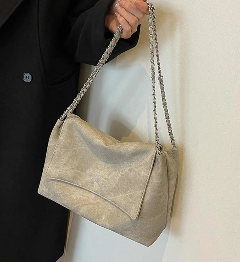 Soft Vegan Leather Shoulder Bag for Women Large Work Tote Purse Trendy Handbags Chain Top Handle Satchels