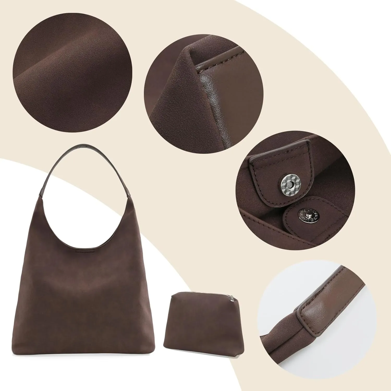 Sorexuber Suede Bag for Women Hobo Bag Soft Shoulder Purse Handle Handbag Large PU Handbag for Everyday Travel Durable Purse