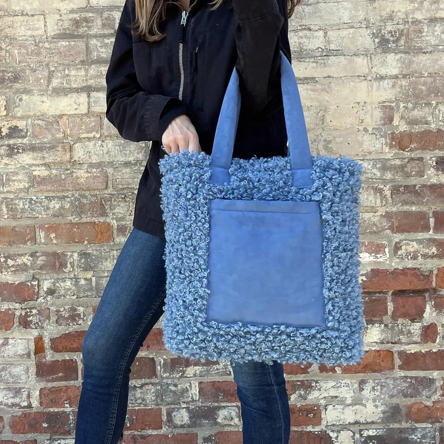 Sprigs Women's Cute Tote Bags - Casual Faux Fur Bag with Outside Pocket & Inside Laptop Sleeve - Laptop Tote Bag For Women