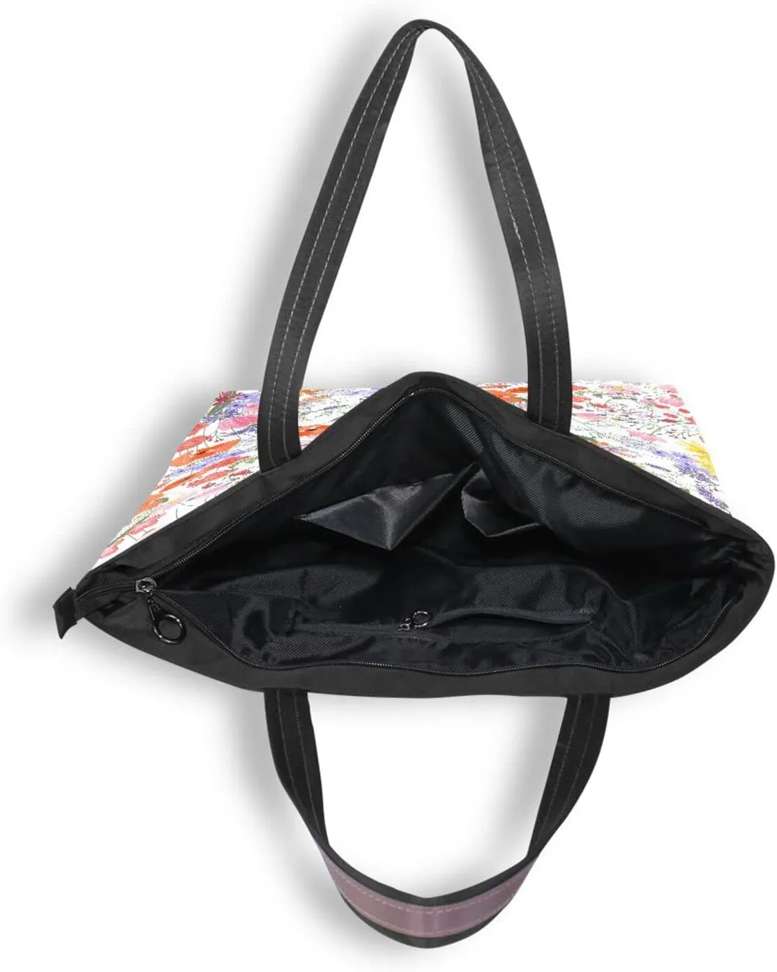 Spring Tote Bag for Women with Zipper Pocket Polyester Tote Purse Flower Handbag,10