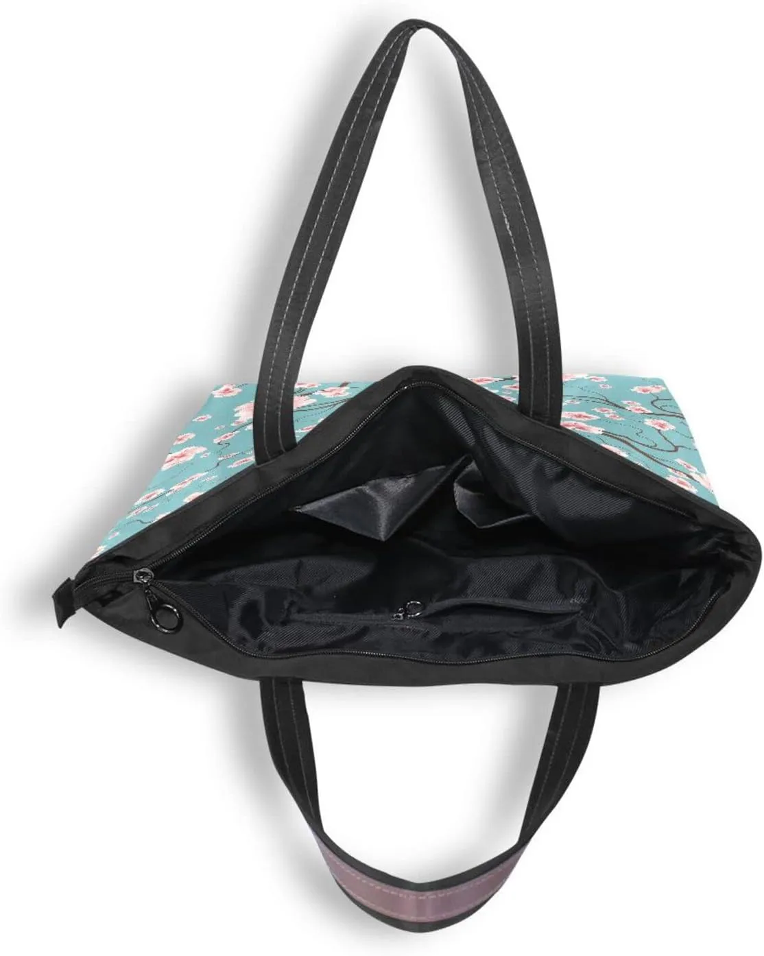 Spring Tote Bag for Women with Zipper Pocket Polyester Tote Purse Flower Handbag,10