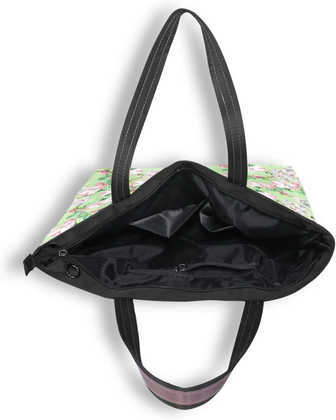Spring Tote Bag for Women with Zipper Pocket Polyester Tote Purse Flower Handbag,10