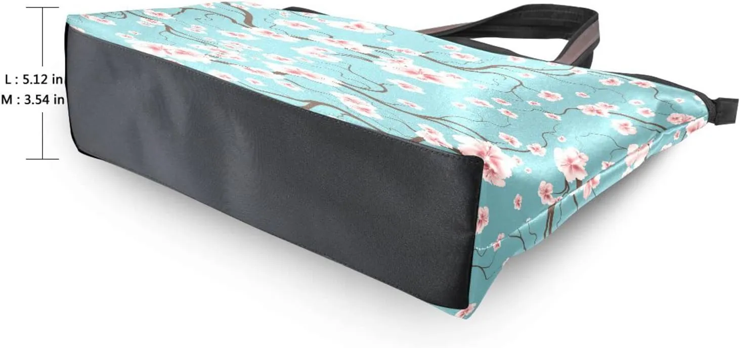 Spring Tote Bag for Women with Zipper Pocket Polyester Tote Purse Flower Handbag,10
