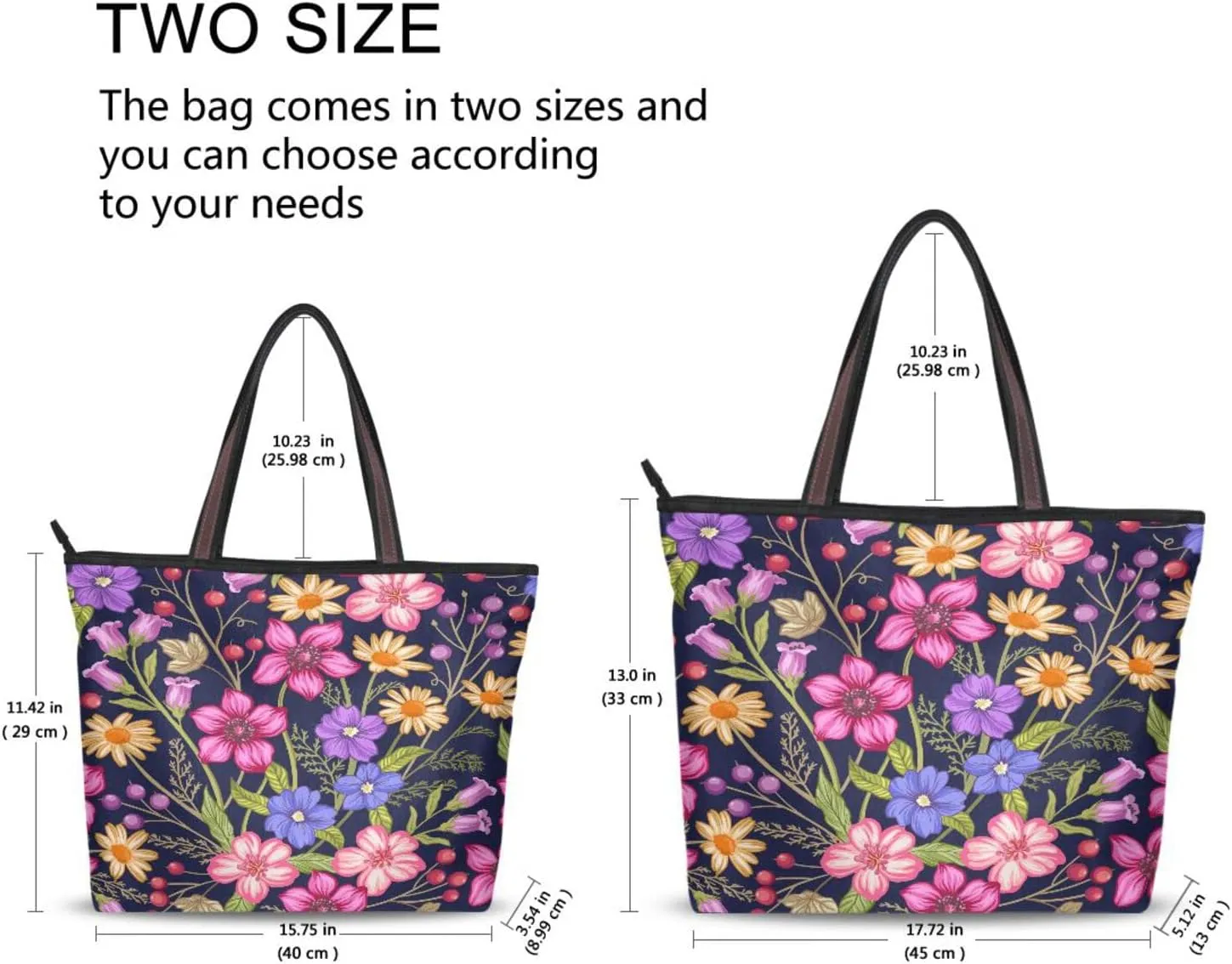 Spring Tote Bag for Women with Zipper Pocket Polyester Tote Purse Flower Handbag,10