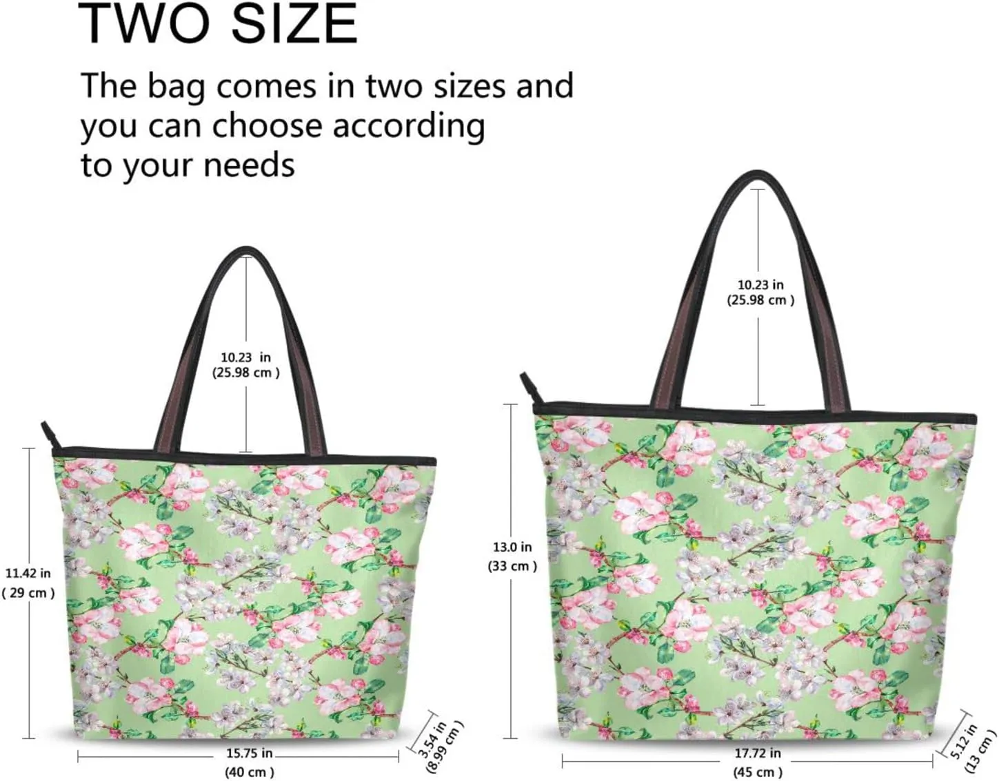 Spring Tote Bag for Women with Zipper Pocket Polyester Tote Purse Flower Handbag,10