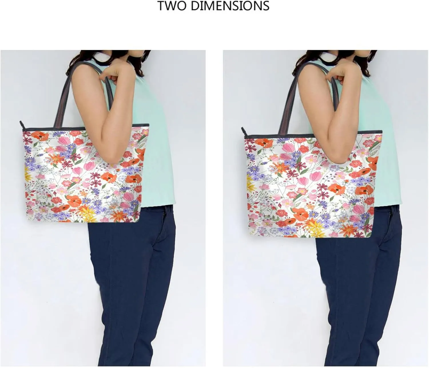 Spring Tote Bag for Women with Zipper Pocket Polyester Tote Purse Flower Handbag,10