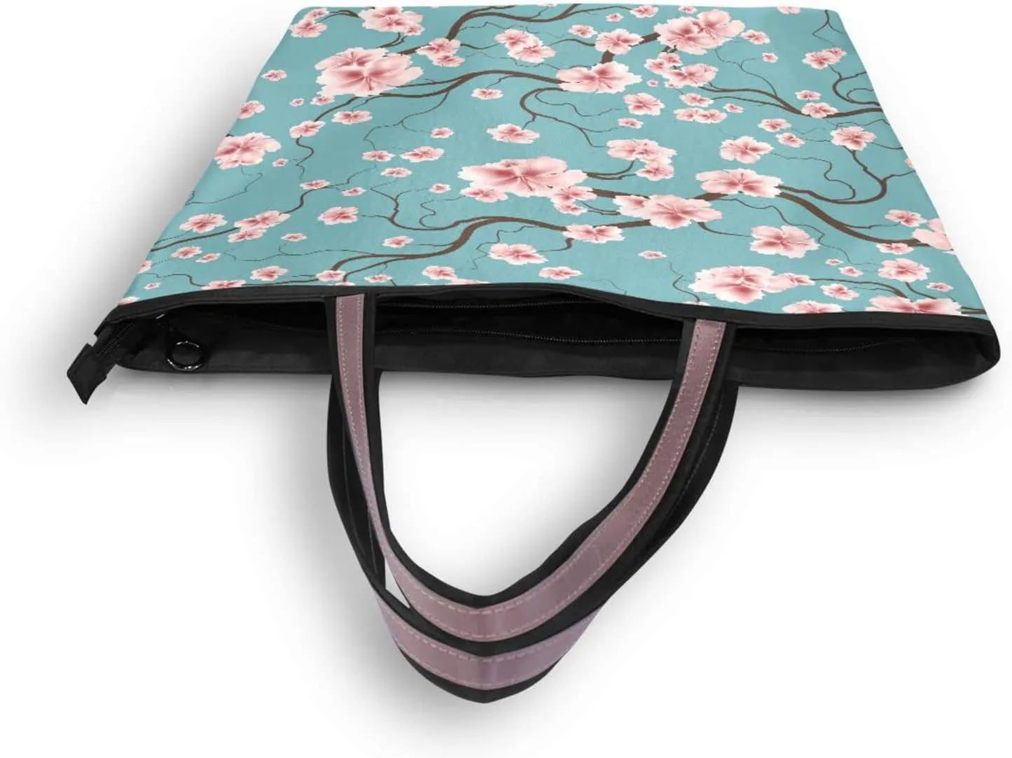 Spring Tote Bag for Women with Zipper Pocket Polyester Tote Purse Flower Handbag,10