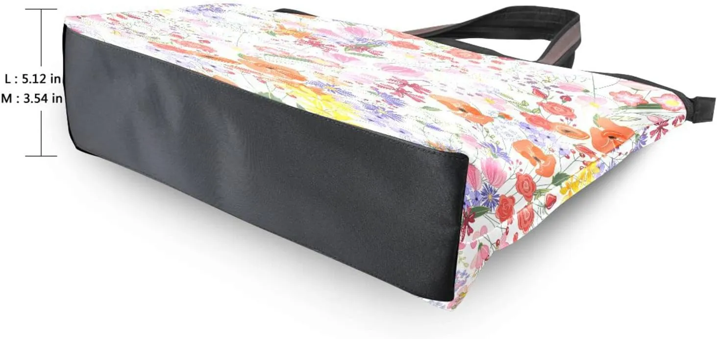 Spring Tote Bag for Women with Zipper Pocket Polyester Tote Purse Flower Handbag,10