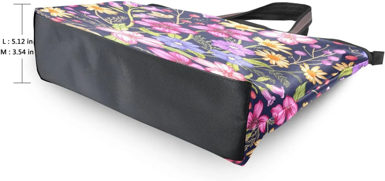 Spring Tote Bag for Women with Zipper Pocket Polyester Tote Purse Flower Handbag,10