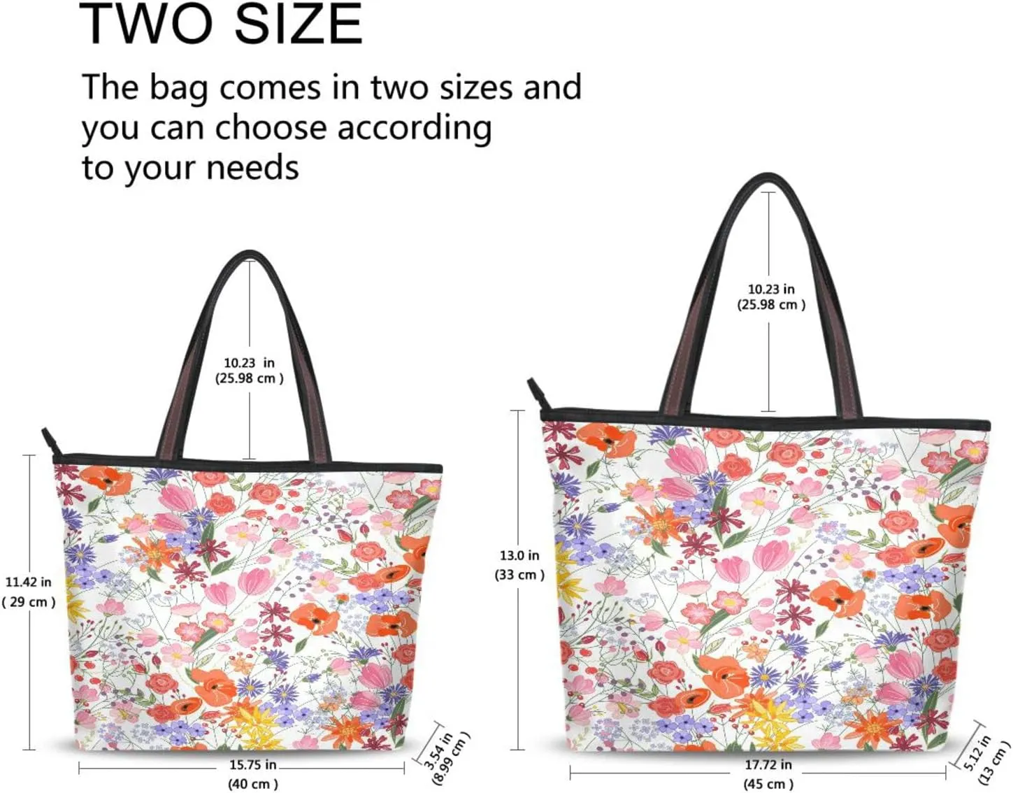 Spring Tote Bag for Women with Zipper Pocket Polyester Tote Purse Flower Handbag,10