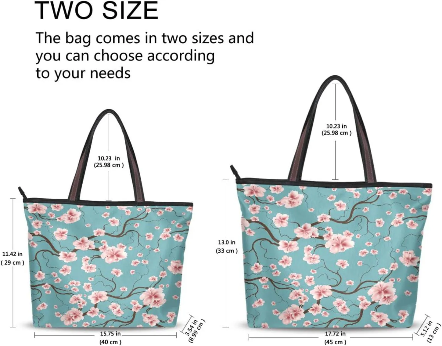 Spring Tote Bag for Women with Zipper Pocket Polyester Tote Purse Flower Handbag,10