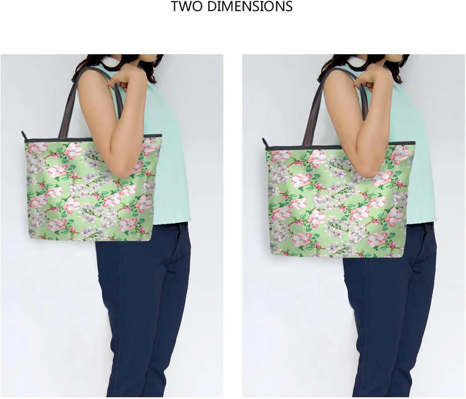 Spring Tote Bag for Women with Zipper Pocket Polyester Tote Purse Flower Handbag,10