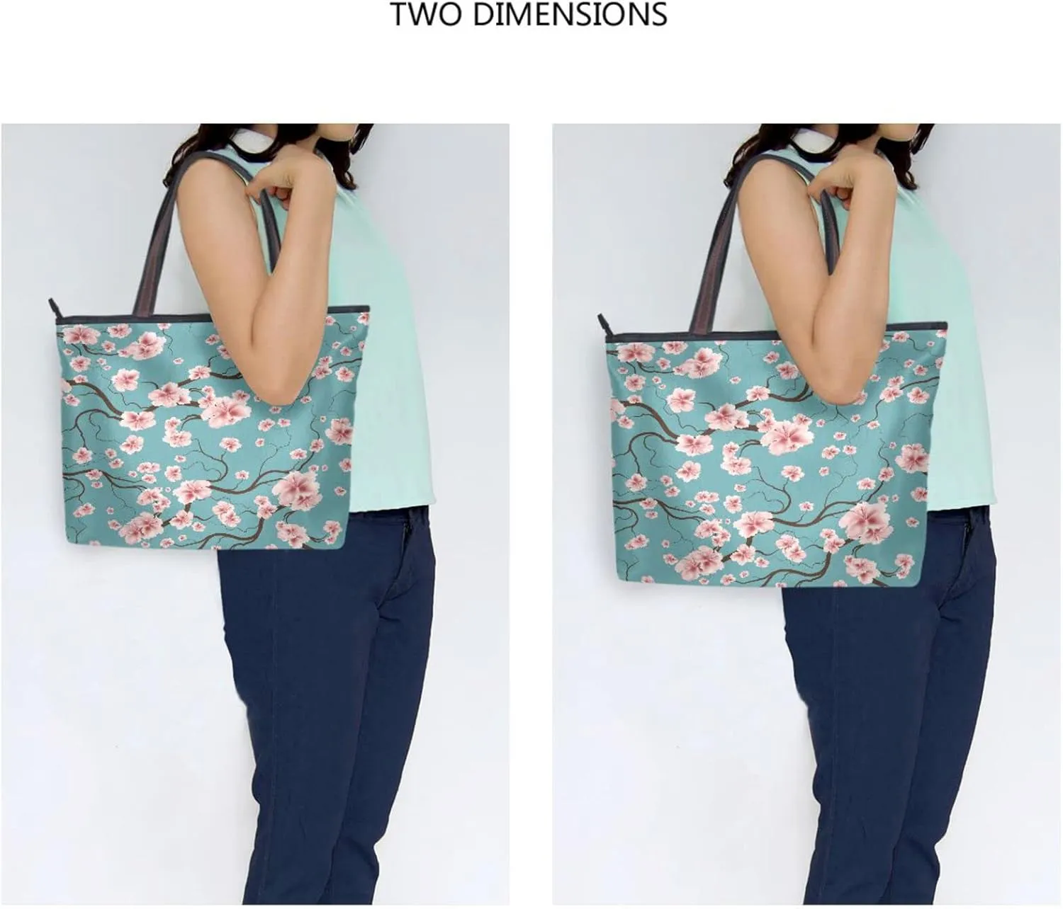 Spring Tote Bag for Women with Zipper Pocket Polyester Tote Purse Flower Handbag,10