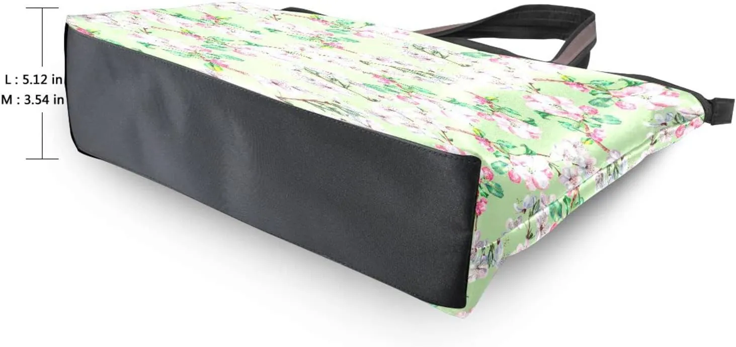 Spring Tote Bag for Women with Zipper Pocket Polyester Tote Purse Flower Handbag,10