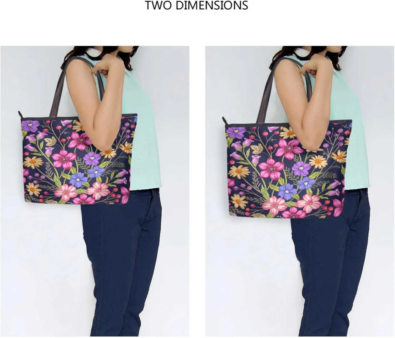 Spring Tote Bag for Women with Zipper Pocket Polyester Tote Purse Flower Handbag,10