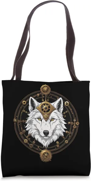 Steampunk Wolf Head Portrait with Tarot Card margin Tote Bag