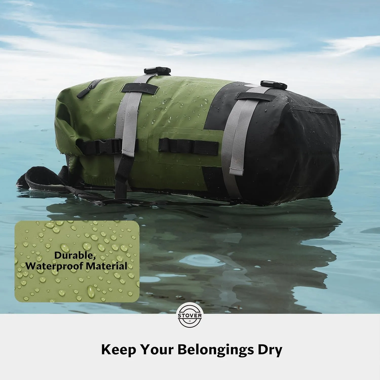 STOVER 5/10/25/30/40/55L Waterproof Dry Backpack- Large Floating Dry Bag for Kayaking, Travel, Tubing, Hiking, Fishing, Camping, Motorcycles & the Beach, Heavy-Duty Roll Top Men/Women (Green)