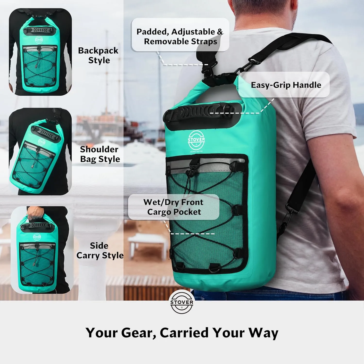 STOVER 5/10/25/30/40/55L Waterproof Dry Backpack- Medium Floating Dry Bag for Kayaking, Travel, Tubing, Hiking, Fishing, Camping, Motorcycles & Beach, Heavy-Duty Roll Top Men/Women (Teal)