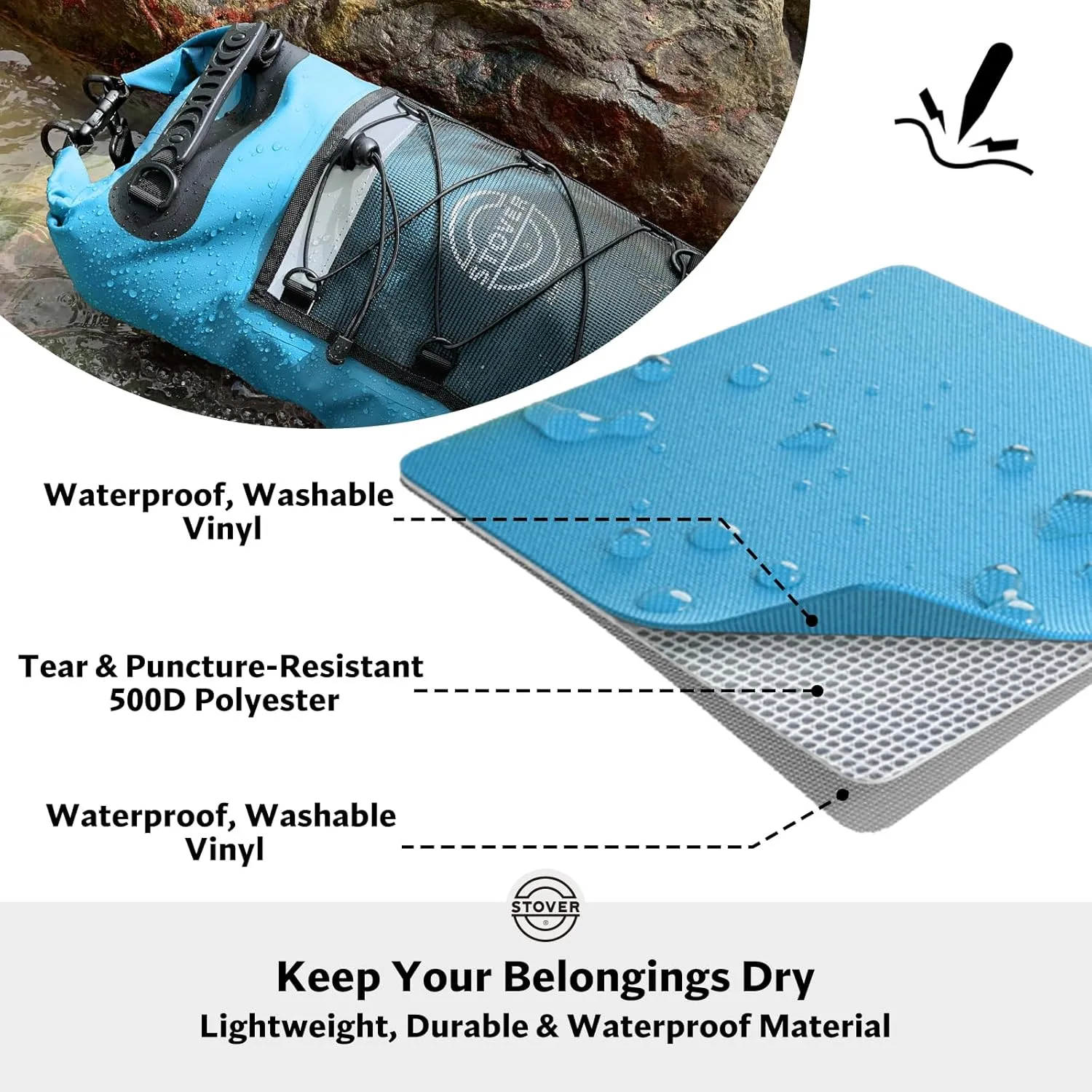 STOVER 5/10/25/30/40/55L Waterproof Dry Backpack- Medium Floating Dry Bag for Kayaking, Travel, Tubing, Hiking, Fishing, Camping, Motorcycles & the Beach, Heavy-Duty Roll Top Men/Women (Blue)