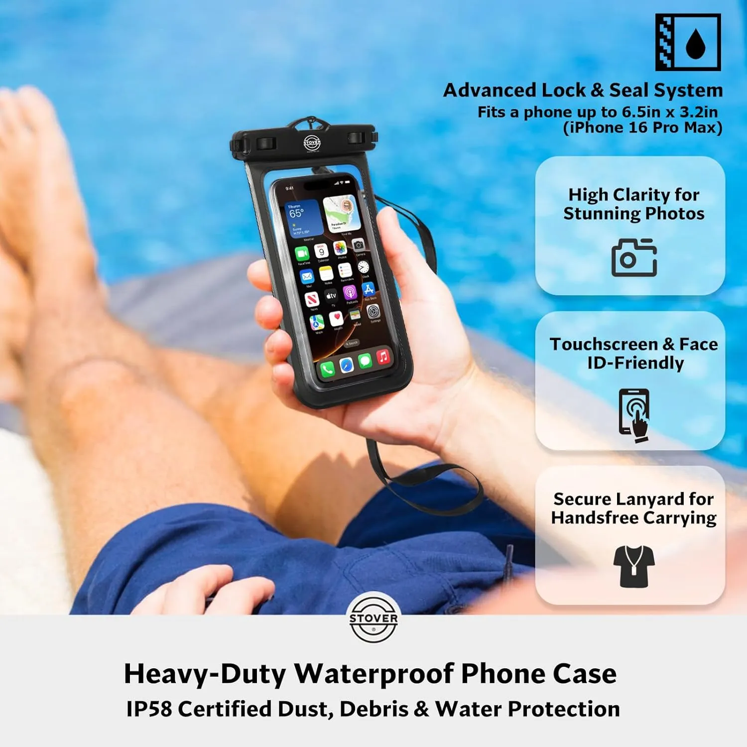 STOVER 5/10/25/30/40/55L Waterproof Dry Bag, Small Lightweight Roll Top Dry Bag Backpack w/Waterproof Phone Case, Kayaking, Travel, Hiking, Fishing, Tubing, Camping, the Beach, Men/Women (Blue)