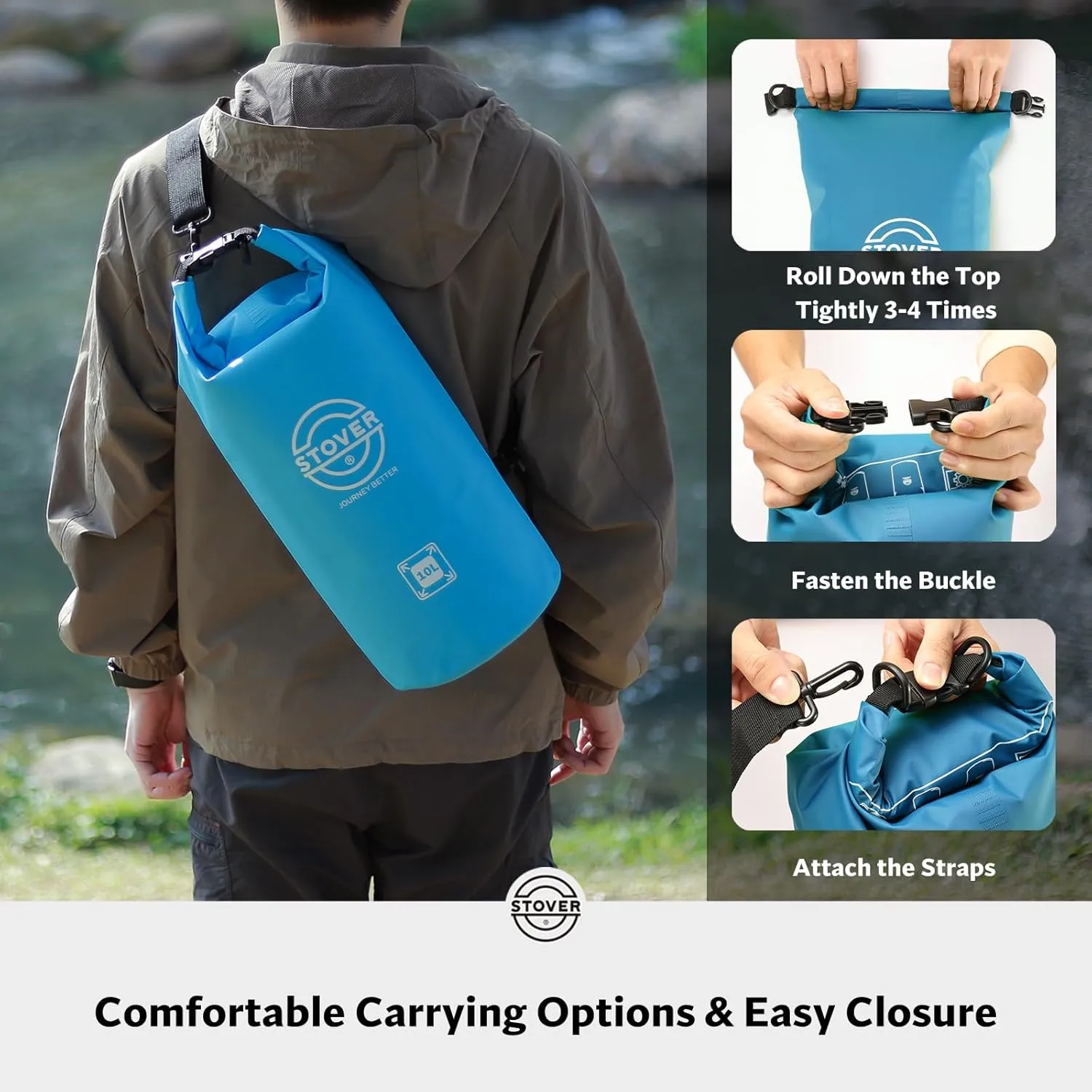 STOVER 5/10/25/30/40/55L Waterproof Dry Bag, Small Lightweight Roll Top Dry Bag Backpack w/Waterproof Phone Case, Kayaking, Travel, Hiking, Fishing, Tubing, Camping, the Beach, Men/Women (Blue)