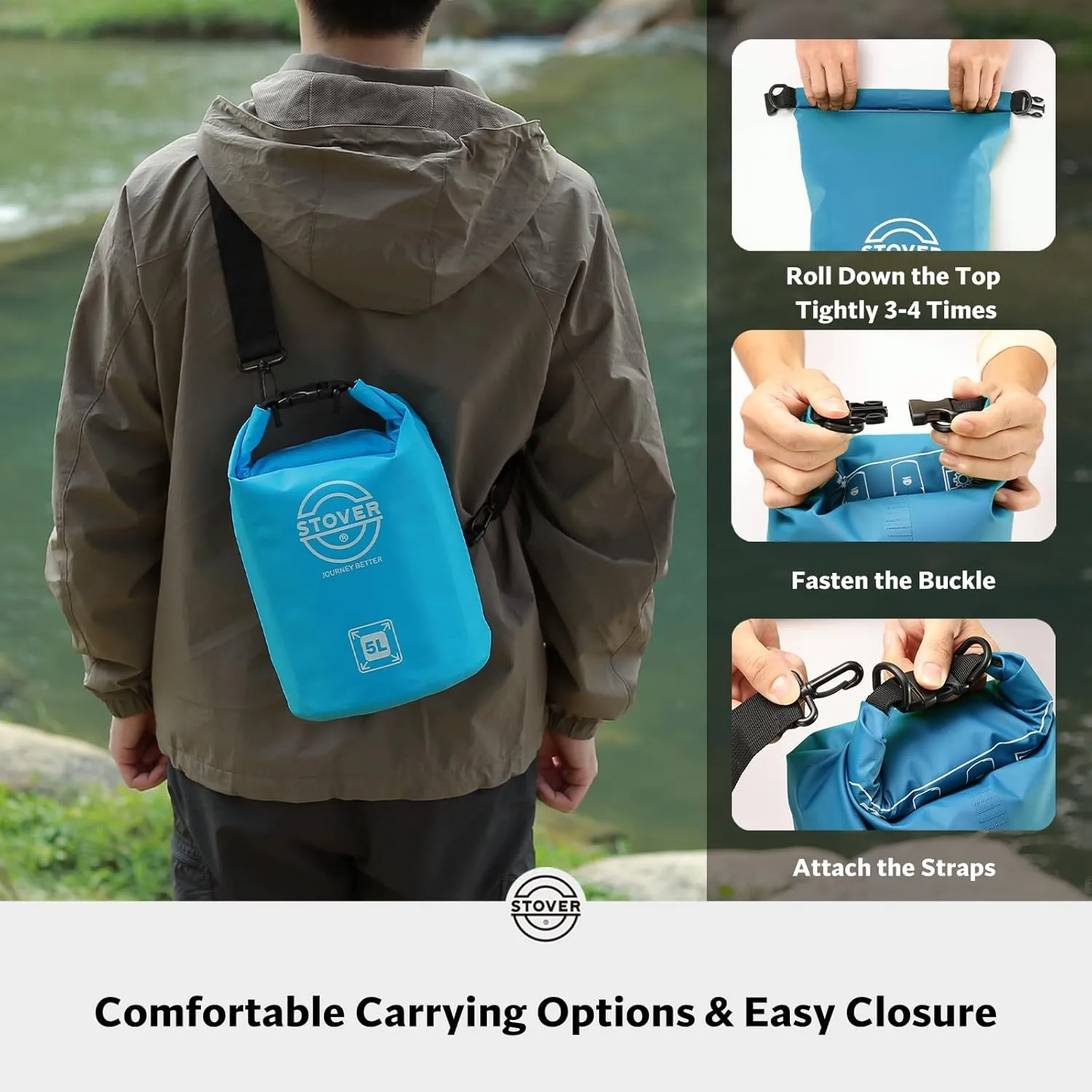 STOVER 5/10/25/30/40/55L Waterproof Dry Bag, Small Lightweight Roll Top Dry Bag Backpack w/Waterproof Phone Case, Kayaking, Travel, Hiking, Fishing, Tubing, Camping, the Beach, Men/Women (Blue)