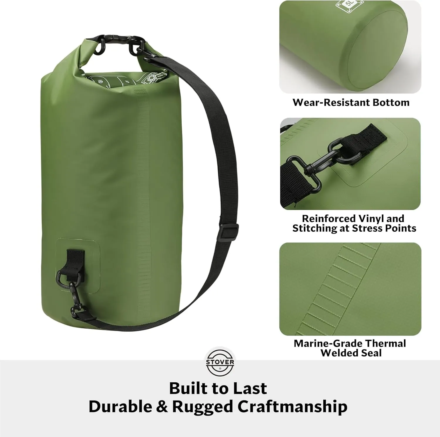 STOVER 5/10/25/30/40/55L Waterproof Dry Bag, Small Lightweight Roll Top Dry Bag Backpack w/Waterproof Phone Case, Kayaking, Travel, Hiking, Fishing, Tubing, Camping, the Beach, Men/Women (Green)