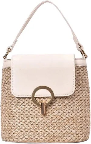 Straw Weave Women Ladies Bucket Handbags Summer Beach Shoulder Bags Canvas Denim Messenger Bag (B, One Size)