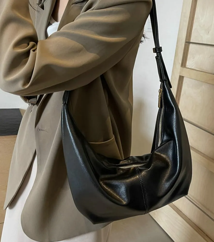 Stylish Crescent Bag for Women PU Leather Satchel Purse Causal Slouchy Bag College Office Shoulder Bag with Adjustable Strap