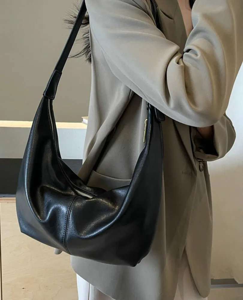 Stylish Crescent Bag for Women PU Leather Satchel Purse Causal Slouchy Bag College Office Shoulder Bag with Adjustable Strap