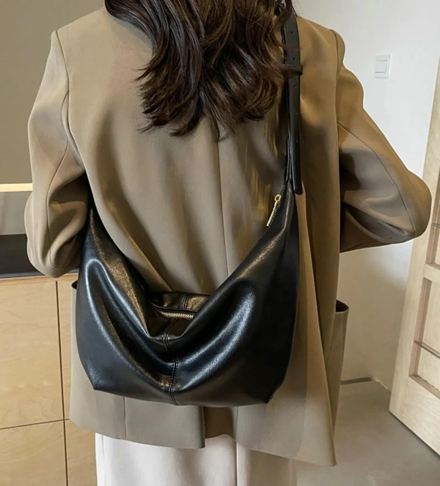 Stylish Crescent Bag for Women PU Leather Satchel Purse Causal Slouchy Bag College Office Shoulder Bag with Adjustable Strap